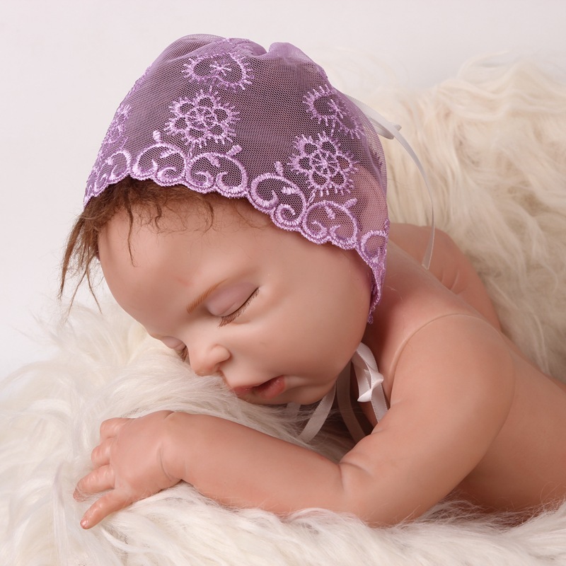 Newborn Photography props Baby Girl Beanie Ribbon Laced Flower  Hat