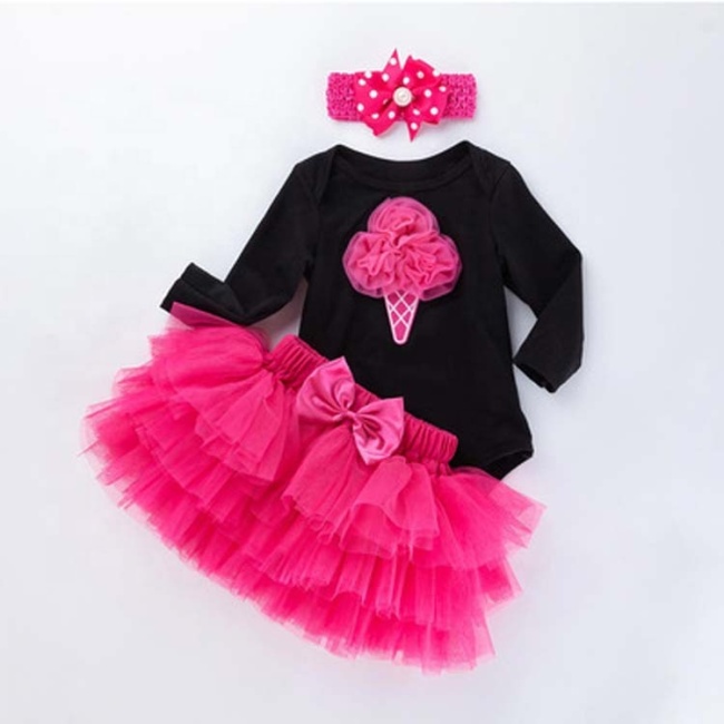 Boutique Baby Girl Birthday Onesies With Tutu Skirts And Headband 