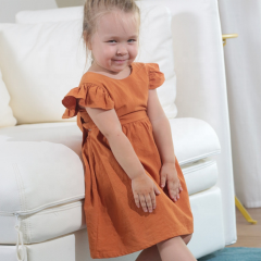 Toddler Baby Girl Dress Summer Solid Cotton Linen Halter Flutter Sleeve Bow Kids Casual Dresses