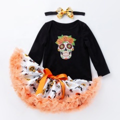 2021 halloween long sleeve trendy 3 piece baby romper tutu skirt luxury sets