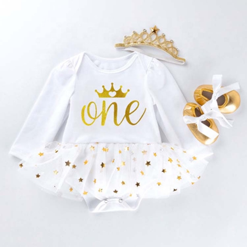 Wholesale Infant Toddlers Cotton Sequins Princess Party Dresses With Baby Shoes And Headband 