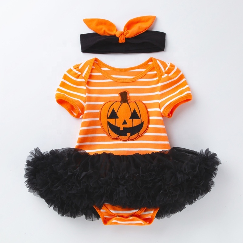 2021 cute cartoon pumpkin puff short sleeve tutu pettiskirt luxury baby dresses
