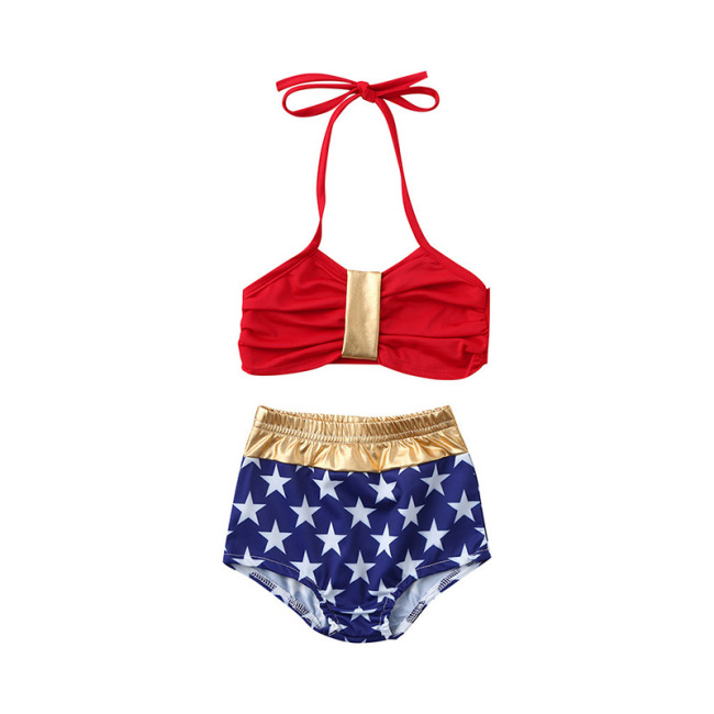 New Design American Independence Day Suspender Bikini Swimsuit Two Pieces Set for Baby and Kids