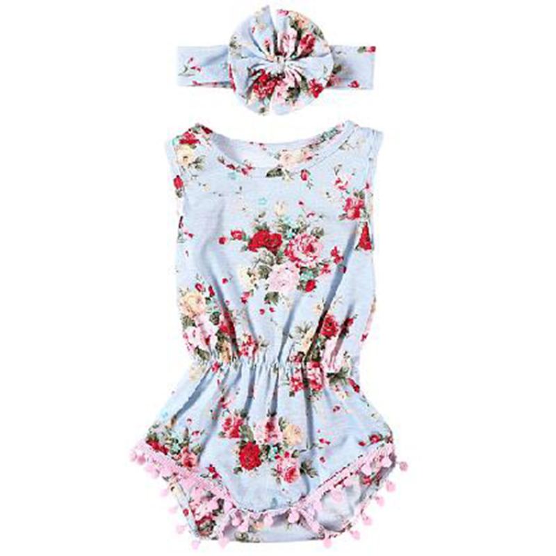 Custom Organic Cotton Fabric Newborn Baby Romper Clothes Set With Flower Headband