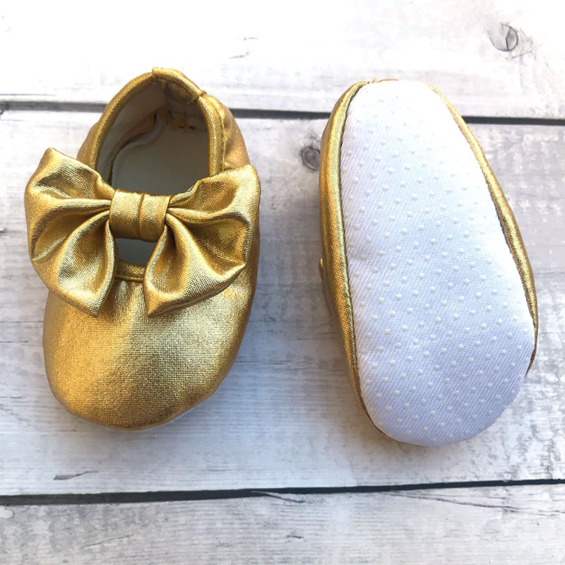 Halloween Golden Bowknot Fringe Soft Leather Moccasins Baby Girls Shoes