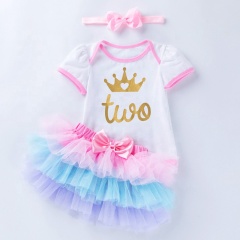 Hot Sale Little Girl Bodysuit With Tutu Skirts Set And Headband For Birthday Party 