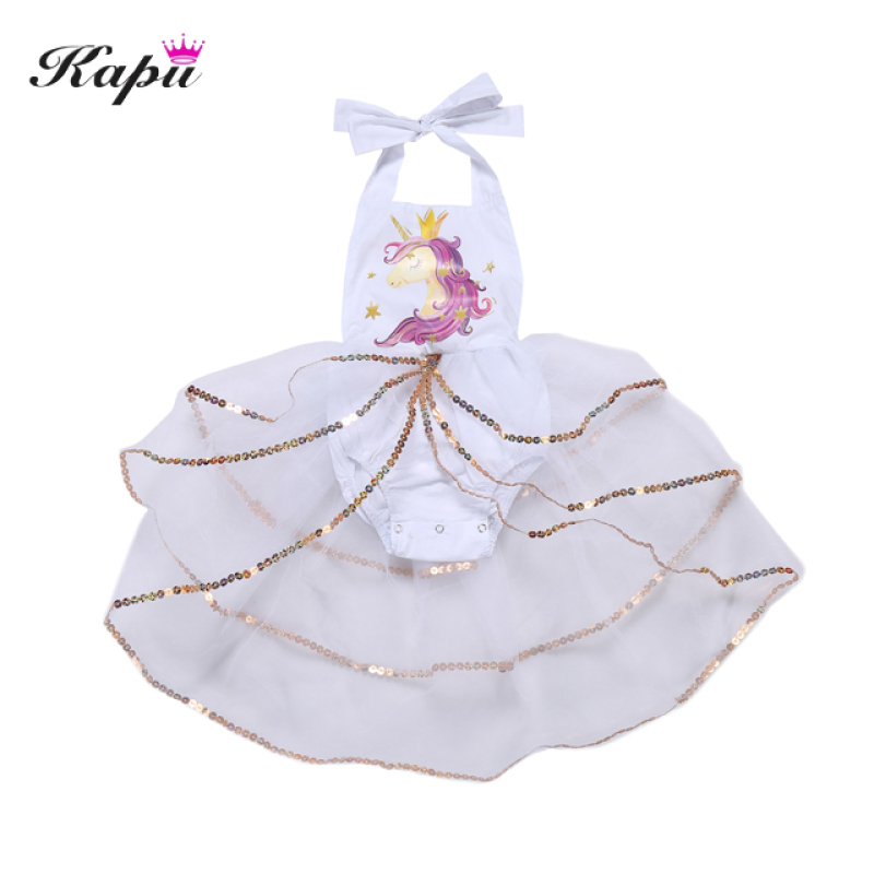 Newest design unicorn printing baby tutu rompers