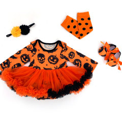 Halloween Pumpkin Little Girls Lap Shoulder Tutu Dresses With Headband And Shoes