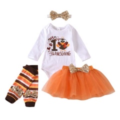 Wholesale thanksgiving day cute tiered tutu skirt cotton baby romper sets