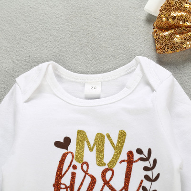 Thanksgiving day   organic cotton   trendy baby romper legs warmer sequin bow headband clothes set
