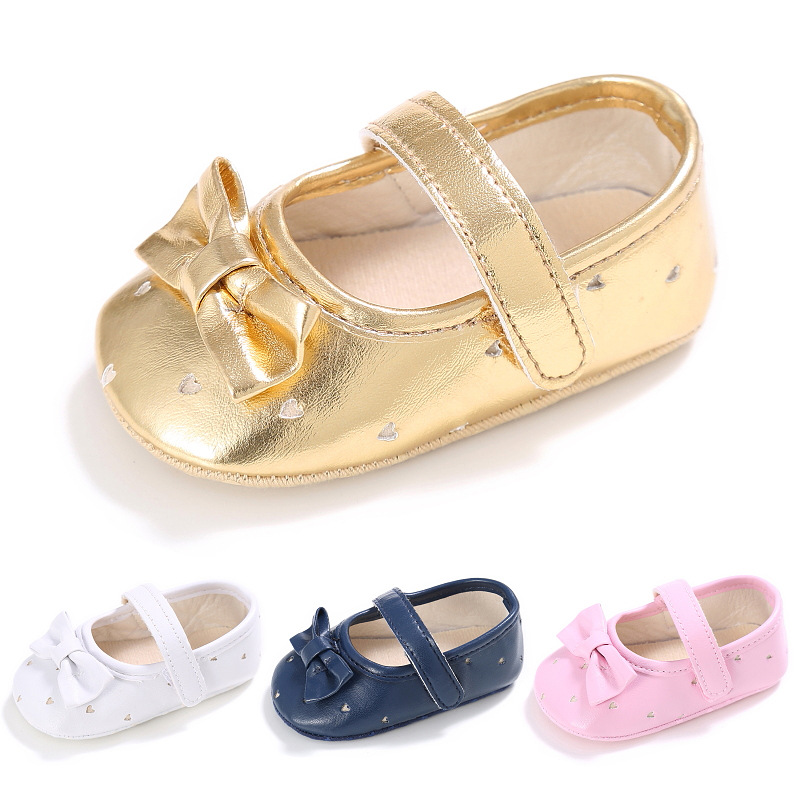 Hot Sale Boutique Cheap Flower Girls Pink Gold White Wedding Flat Shoes for Baby and Kids