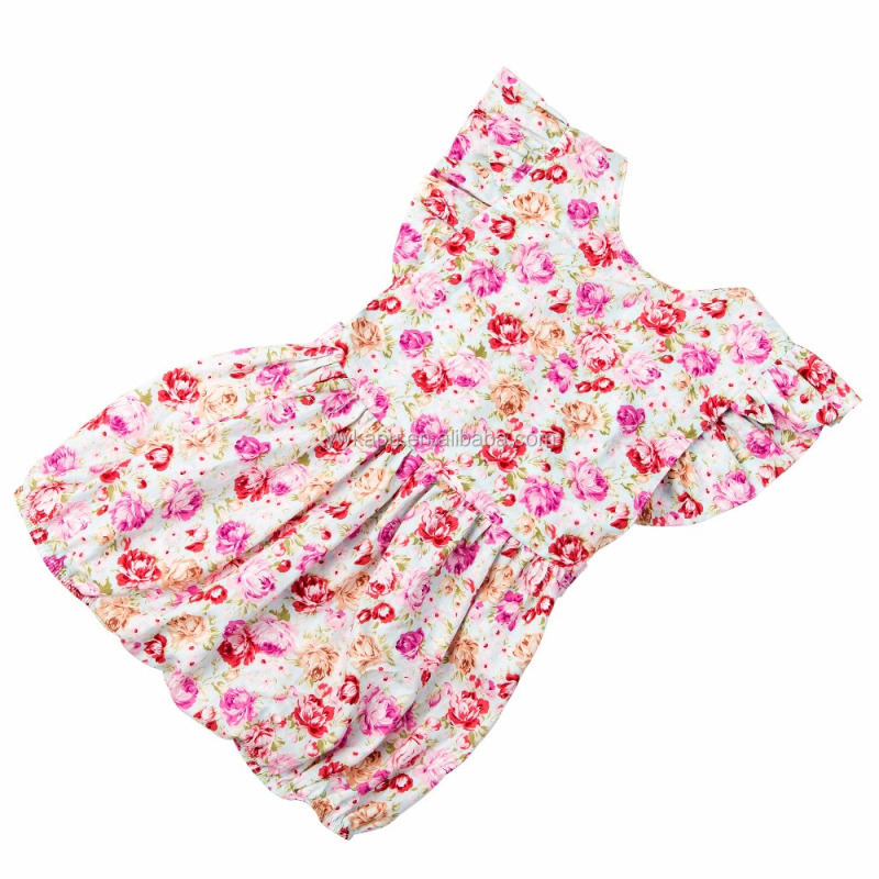2018 summer hot selling soft cotton fabric floral print baby girl bubble romper