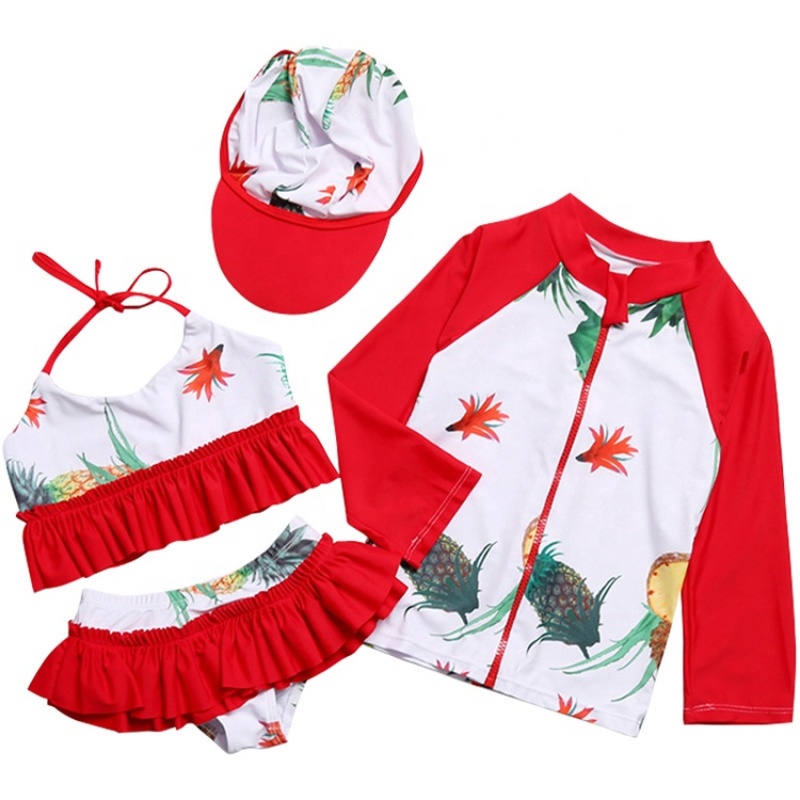New style children plaid front tie seersucker swimsuit bucket hat bikini