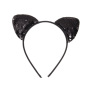Custom Cute Sequin  Plastic Headband Girl Animal Black Glitter Paillette Cat Ear Headbands