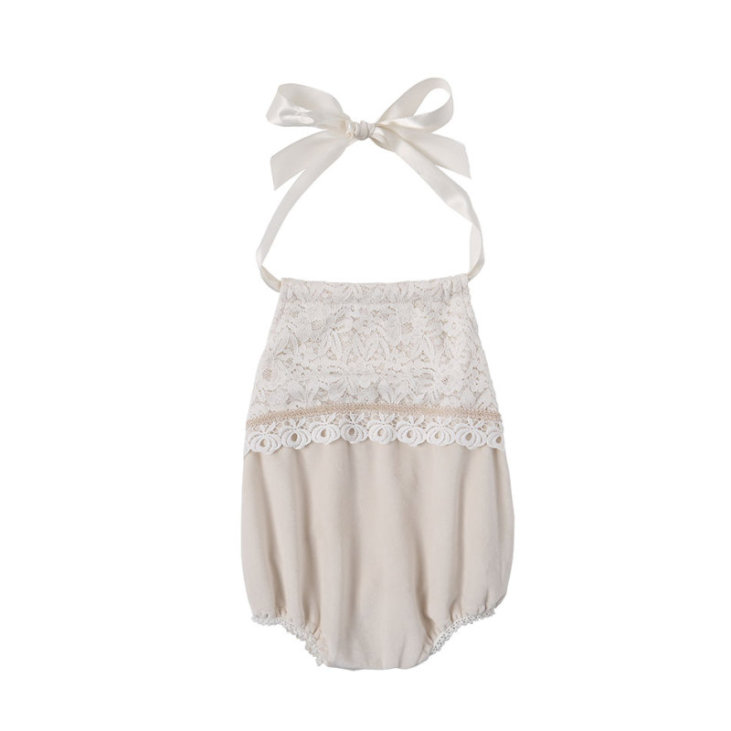 Newborn baby girl fashion clothes halter lace ribbon bow knot  decorated baby clothing romper