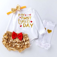 Thanksgiving day   long sleeves baby bow headband infant clothing