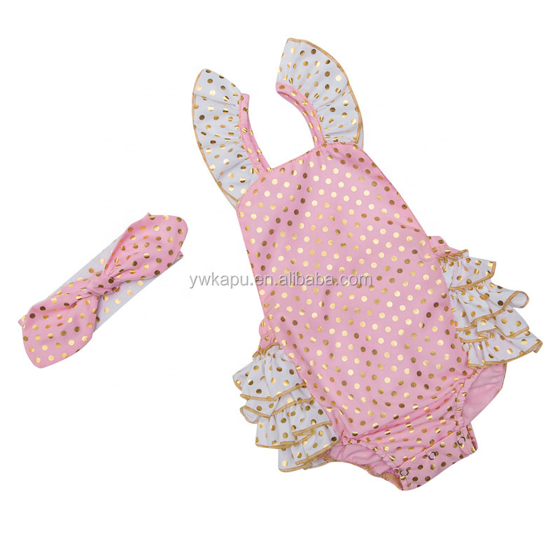 Hot Sale Girls Many Colors Summer Polk Dots Sequin Ruffles Romper Halter Baby Rompers