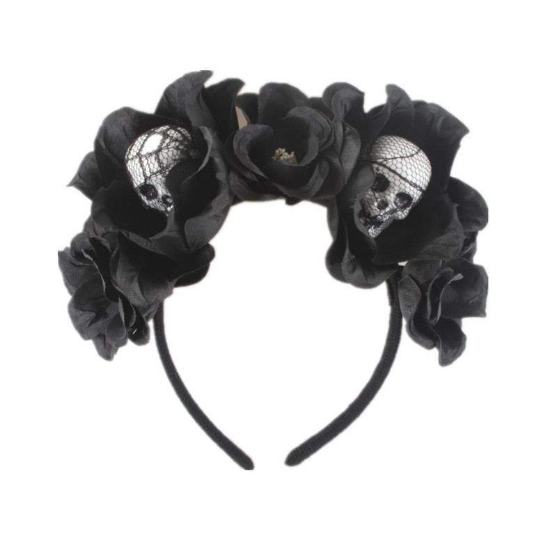 Funny  Halloween Orange Rose Gauze Skull Party Baby kids Headband