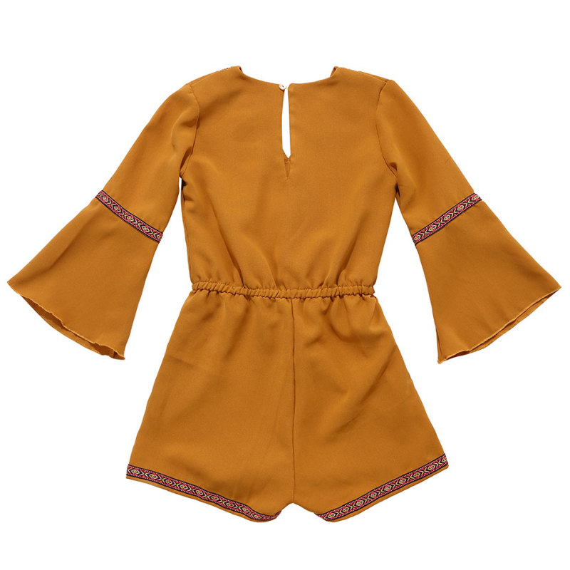 Fashion Polyester Tropical Mustard Yellow Romper Baby Girl Rompers Bodysuit onesie