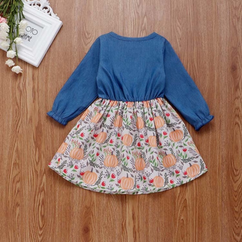 2021 korean fashion cute  baby girls printed denim dress