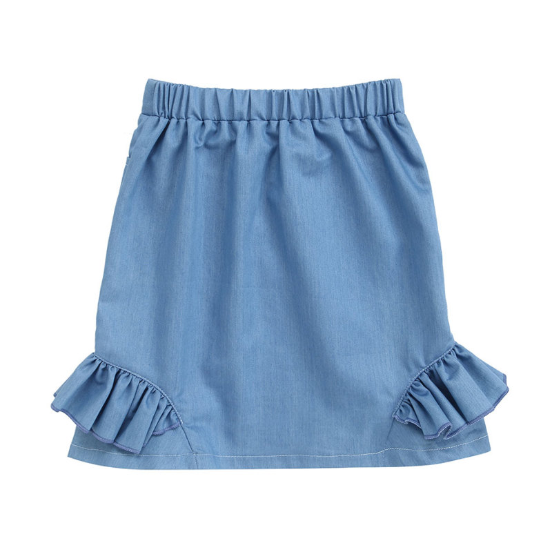 KAPU Mini school  Bow Short Dress Girl Pleated Elastic Waist Denim Skirts  With Pockets
