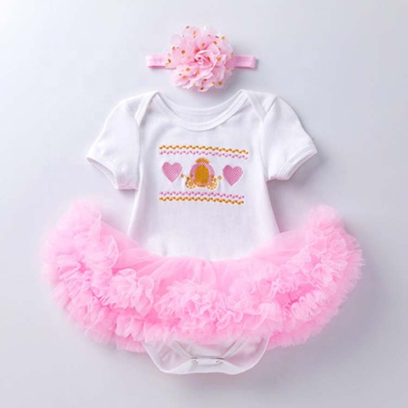 Wholesale High Quality Cotton Baby Romper with Tutu Skirts And Headband Outfit Set For Birthday Party