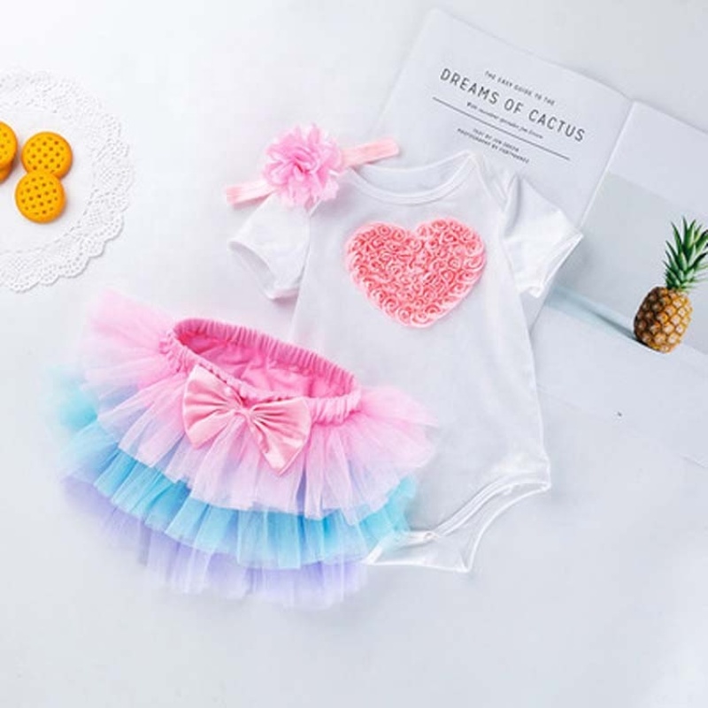Factory Sale Kids Birthday Romper With Rainbow Tutu Skirts And Headband 