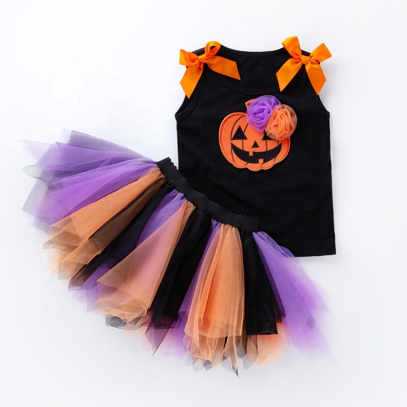 New arrival halloween baby vest sleeveless trendy punk toddler tulle pleated skirt