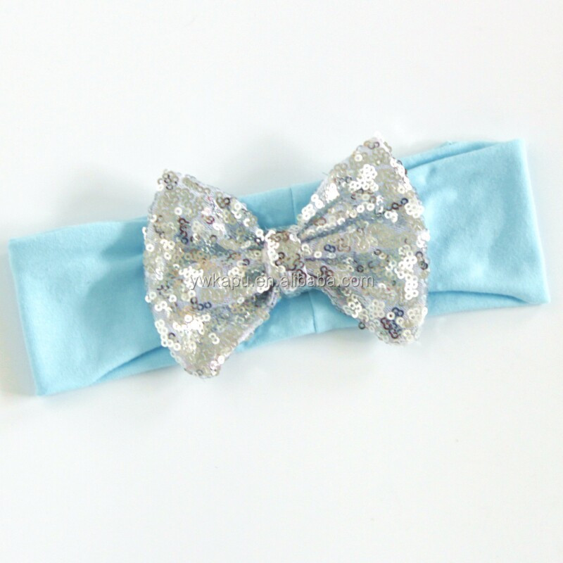 2018 latest hot selling baby bow sequin headbands with big bowknot baby hair accessories