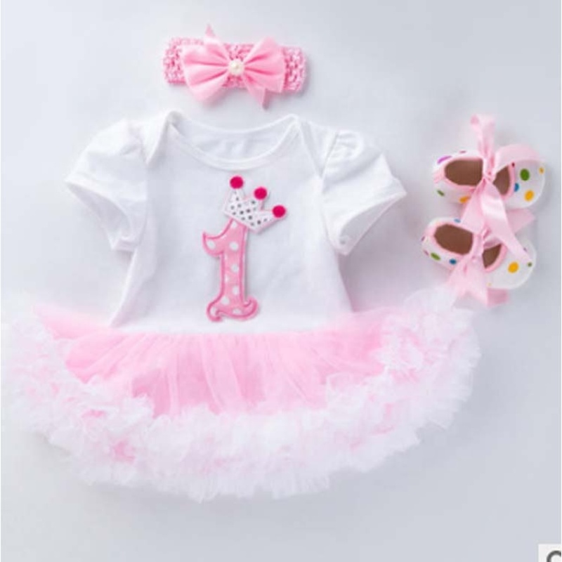 Wholesale Baby Birthday Tutu Tulle Dress With Baby Shoes And Headband Set