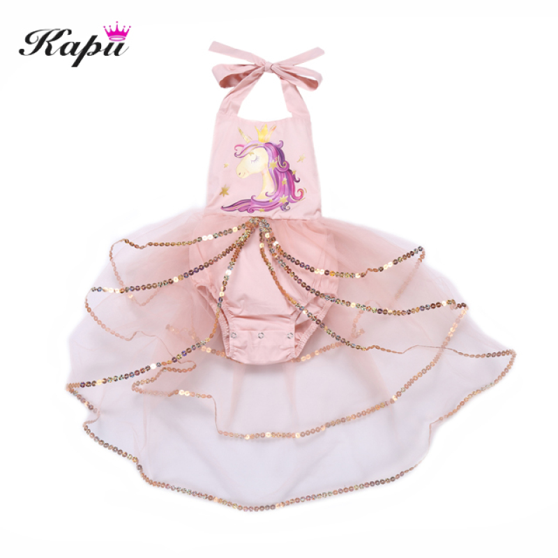 Newest design unicorn printing baby tutu rompers