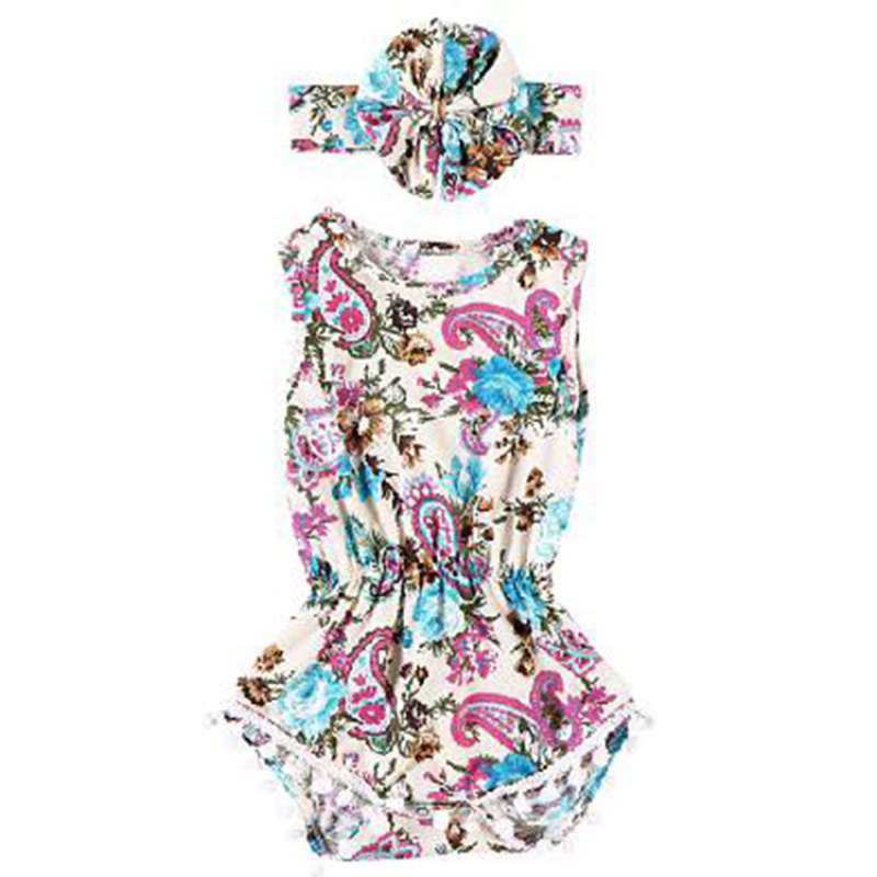 Custom Organic Cotton Fabric Newborn Baby Romper Clothes Set With Flower Headband