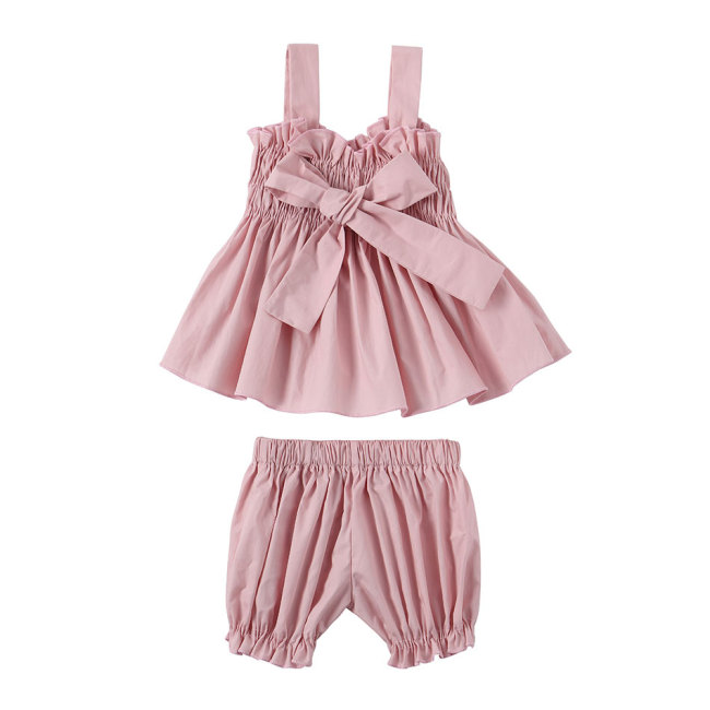 Wholesale Cotton Baby Sleeveless Suspender Top With Short Pants Kids Clothes Sets