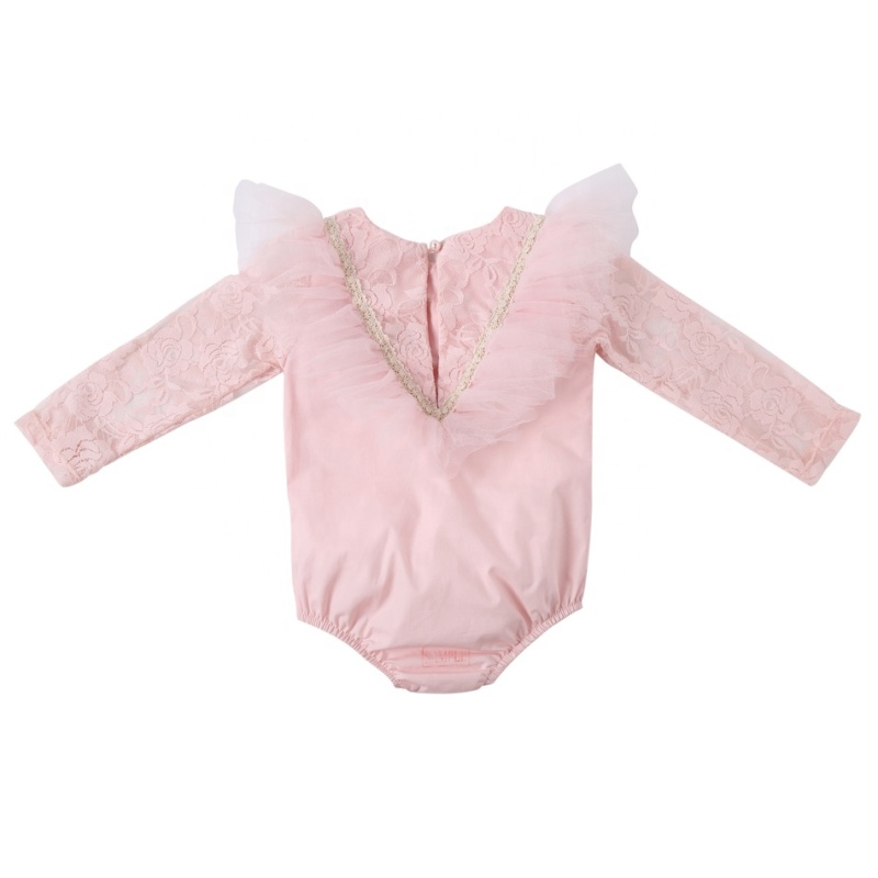 Bulk wholesale long sleeve lace plain infant cotton baby girl clothes romper