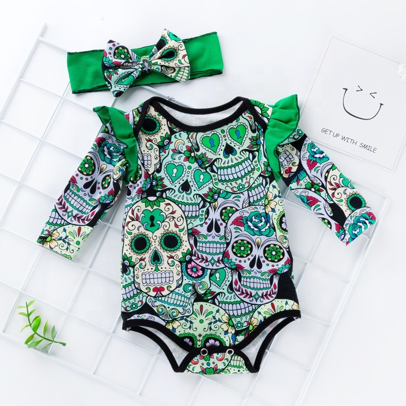 New arrival bone cotton printed trendy punk long sleeve halloween romper