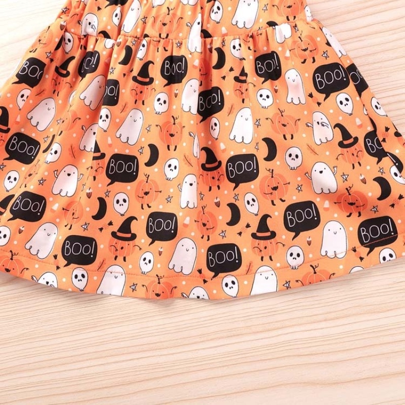 Manufacturer halloween printed stylish suspender long sleeve dress designer baby girl clothes