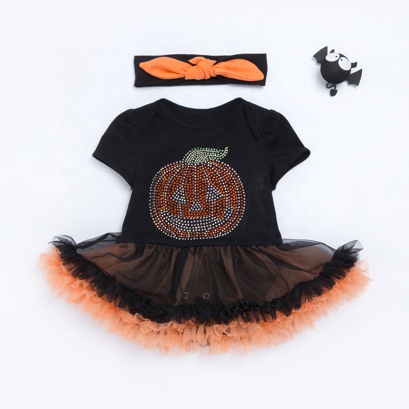 2021 cute cartoon pumpkin puff short sleeve tutu pettiskirt luxury baby dresses