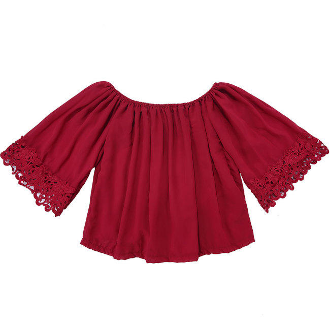 Red Polyester Cute Chiffon Children Baby Girl High Bell Top toddler