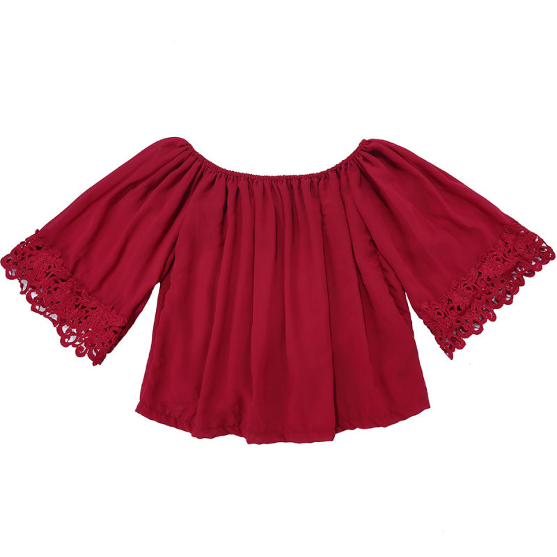Red Polyester Cute Chiffon Children Baby Girl High Bell Top toddler
