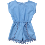 Wholesale trending baby denim clothing pompoms jumpsuit for baby and girls and toddler solid romper unisex baby clothes