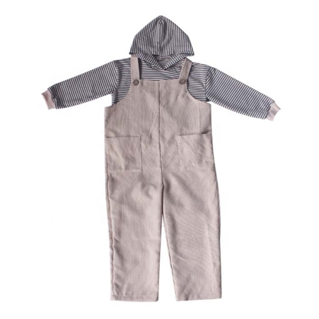 Autumn Stripe Jacket And Corduroy  Overalls 2pcs Toddler Baby Boys Clothes Set