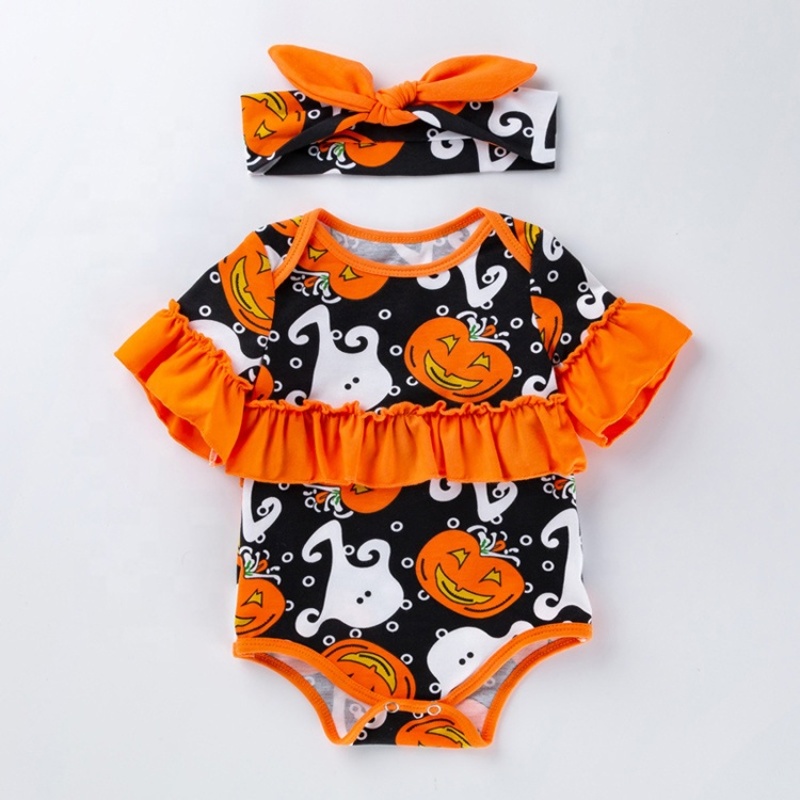 2021 korean fashion baby girls boutique clothing sets ruffle customize halloween romper