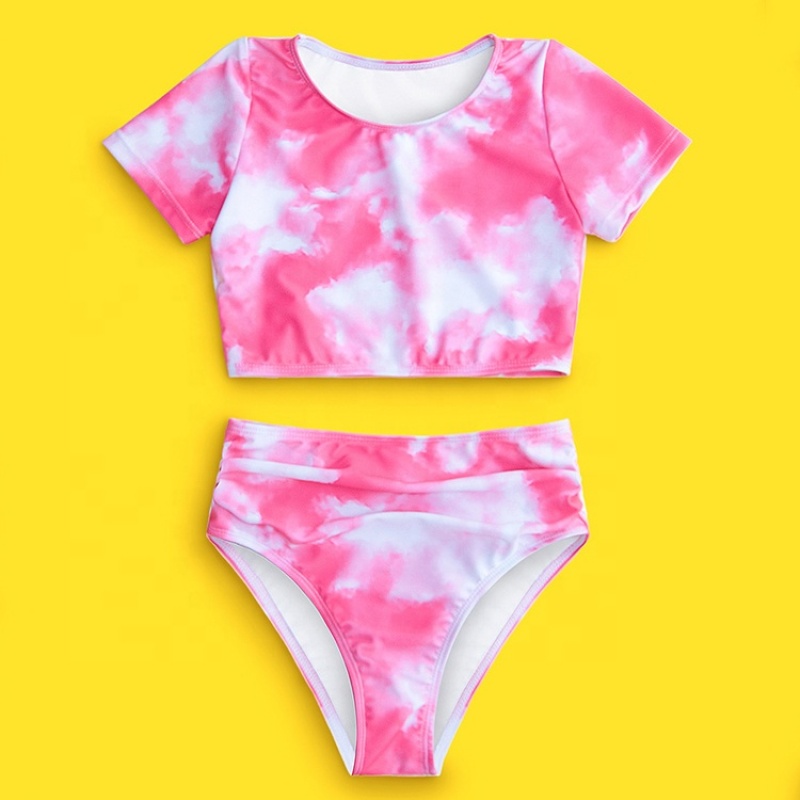 2021 swimwear pink purple sport style tie dye bikini set