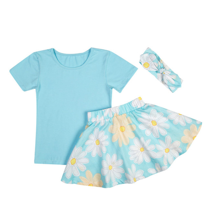 Baby Girls Clothes Set Short Sleeve Top Leopard Skirts Outfit Set With Headband