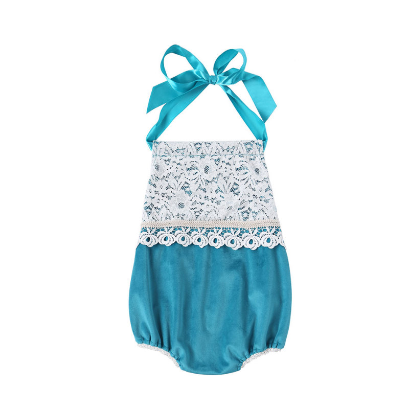 Newborn baby girl fashion clothes halter lace ribbon bow knot  decorated baby clothing romper