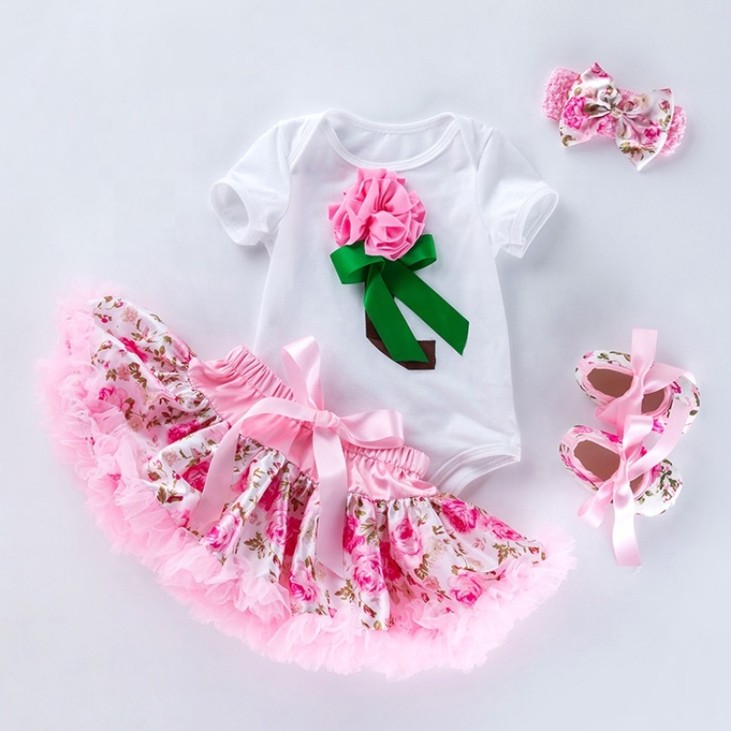 Wholesale Girl Bodysuit With Pettiskirts And Baby Shoes And Headband For Baby Birthday Wear