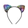 Custom Cute Sequin  Plastic Headband Girl Animal Black Glitter Paillette Cat Ear Headbands