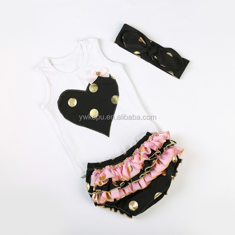 New Style Newborn Baby Girl Sleeveless Outfit Set With Ruffle Bloomer And Headband 