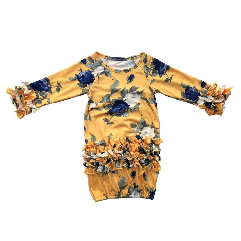 Wholesale Floral Newborn Ruffled Milk Silk Baby Gown