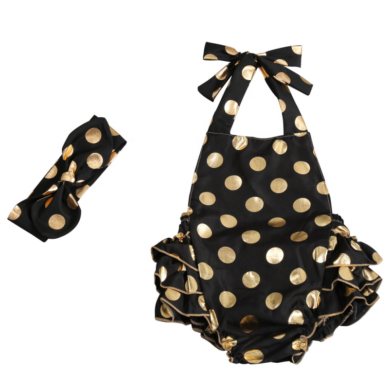 Hot Sale Girls Many Colors Summer Polk Dots Sequin Ruffles Romper Halter Baby Rompers